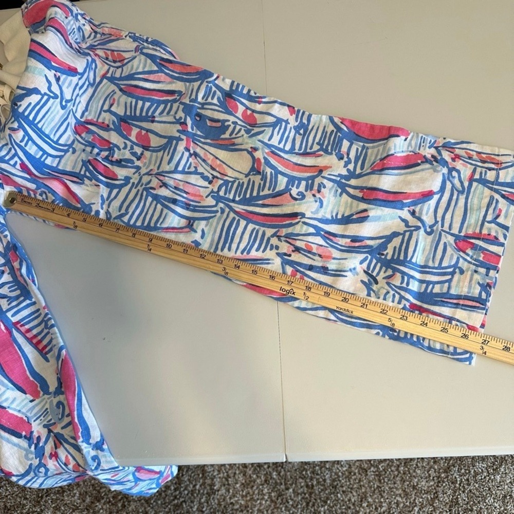 Lilly Pulitzer The Beach Pant XL Lagoon Linen Red Right Return Print Wide Leg - Picture 8 of 8